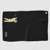 Gold Golfer Monogram auf schwarz Golfhandtuch (Horizontal)
