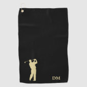 Gold Golfer Monogram auf schwarz Golfhandtuch (Vorderseite)
