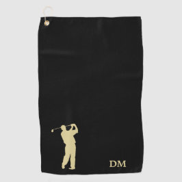 Gold Golfer Monogram auf schwarz Golfhandtuch