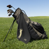 Gold Golfer Monogram auf schwarz Golfhandtuch (Gras)