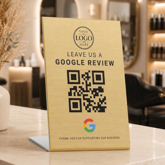 Gold Google Bewertungs-Logo Tischdisplay Sockelschild