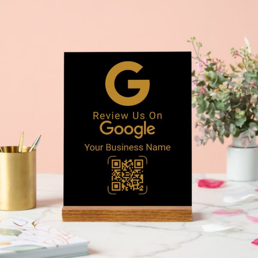 Gold Google Bewertungs-QR-Code Schwarz Acrylschild (Hochzeit)