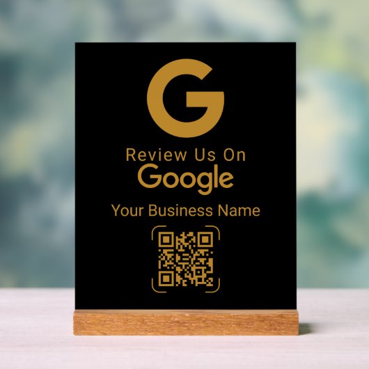 Gold Google Review QR Code Black Acrylschild (Neutral)