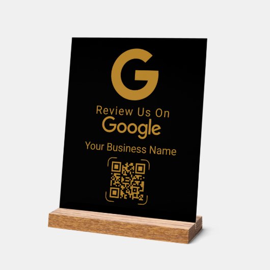 Gold Google Review QR Code Black Acrylschild (Winkel)