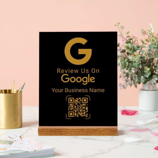 Gold Google Review QR Code Black Acrylschild (Hochzeit)