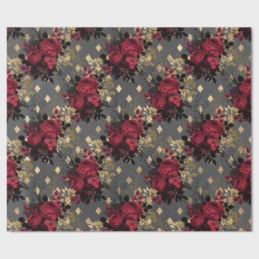 Gold Gothic Grunge Weihnachten Blumenmuster Geschenkpapier (Flach)