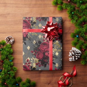 Gold-Gothic-Grunge-Weihnachts-Blumenmuster Geschenkpapier