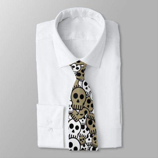 Gold Gothic Skull Muster Print Krawatte (Gebunden)