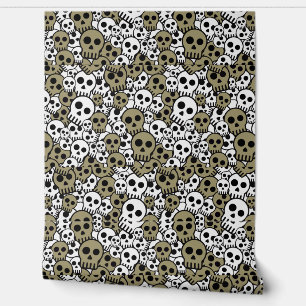 Gold Gothic Skull Muster Print Tapete