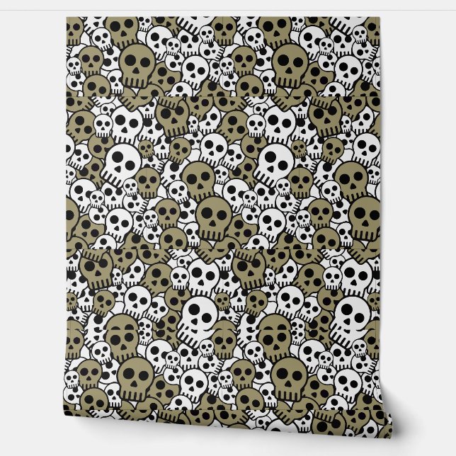 Gold Gothic Skull Muster Print Tapete (Abrollen)