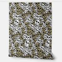 Gold Gothic Skull Muster Print