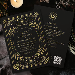 Gold Gothic Vintag Tarot Hochzeit QR Einladung