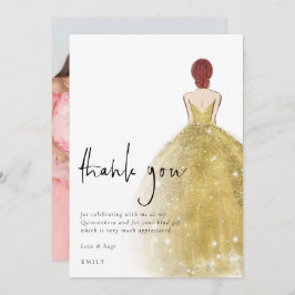Gold Gown Foto Auburn Quinceañera Dankeskarte
