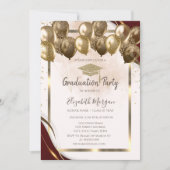 Gold Grad Cap Balloons Burgundy Border Abschluss Einladung (Vorderseite)
