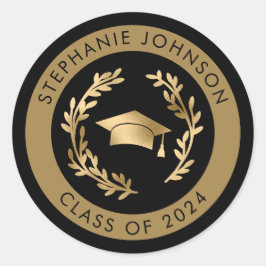 Gold Grad Cap Class 2024 Abschluss Runder Aufkleber