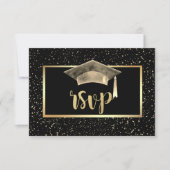 Gold Grad Cap, Confetti Graduation Party RSVP Karte (Vorderseite)