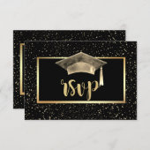 Gold Grad Cap, Confetti Graduation Party RSVP Karte (Vorne/Hinten)