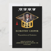 Gold Grad Cap & Foto Abschluss Einladung (Vorderseite)
