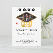 Gold Grad Cap & Foto Abschluss Einladung (Stehend Vorderseite)