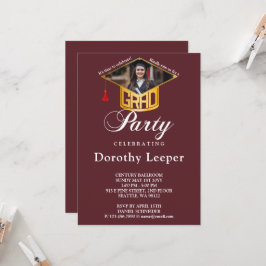 Gold Grad Cap & Foto Graduation Party Einladung