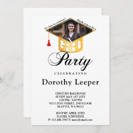 Gold Grad Cap & Foto Graduation Party Einladung