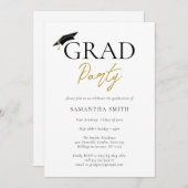 Gold Grad Cap Moderne Kalligraphie Graduation Part Einladung (Vorne/Hinten)