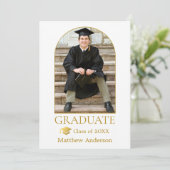 Gold Grad Cap Modernes Arch Foto Abschluss Ankündigung (Stehend Vorderseite)