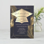 Gold Grad Cap Palm Blätter Abschluss Einladung (Stehend Vorderseite)