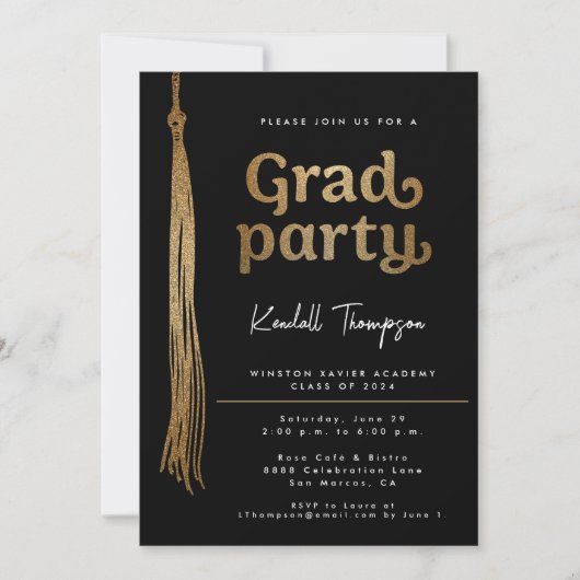 Gold Grad Cap tassel Custom Graduation Party Einladung (Vorderseite)