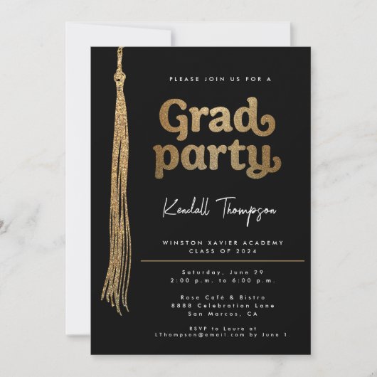 Gold Grad Cap tassel Custom Graduation Party Einladung (Vorderseite)