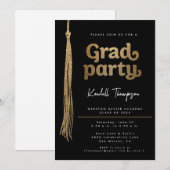 Gold Grad Cap tassel Custom Graduation Party Einladung (Vorne/Hinten)