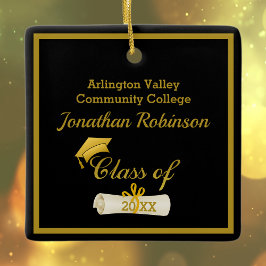 Gold Grad Cap und Diploma Keramik Ornament