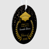 Gold Grad Cap und Laurel auf Black Abschluss Ornament (Vorderseite)