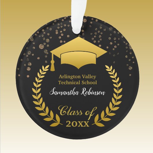 Gold Grad Cap und Laurel auf Black Abschluss Ornament