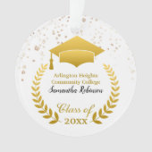 Gold Grad Cap und Laurel auf White Grad Ornament (Vorderseite)