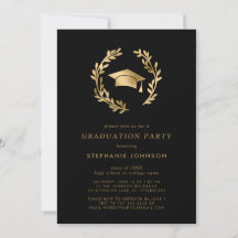 Gold Grad Cap Wreath Chic Black Graduation Party