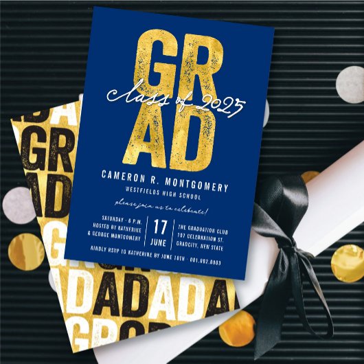 Gold GRAD Class of 2025 Stilvolle Graduation Party Einladung