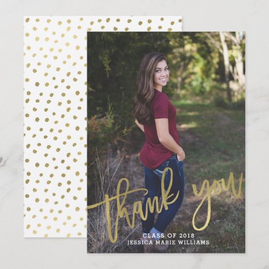 Gold Grad Dankeskarten Ankündigung (Vorne/Hinten)