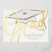 Gold Grad Kalligraphie Script Moderne Graduierungs Folieneinladung (Vorderseite)