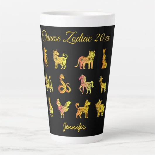 Gold Gradient Chinese Zodiac Animal Black Milchtasse (Vorderseite)