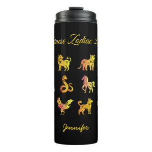 Gold Gradient Chinese Zodiac Animal Black Thermosbecher