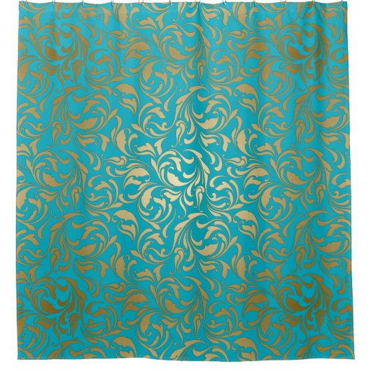 Gold Gradient Damask Duschvorhang (Vorderseite)