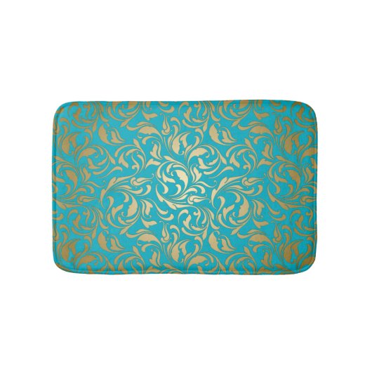 Gold Gradient Floral Damask Badematte (Vorderseite)