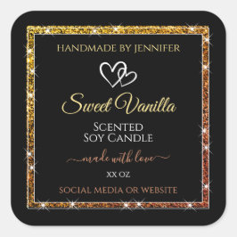 Gold Gradient Glitzer Frame Black Product Labels Quadratischer Aufkleber