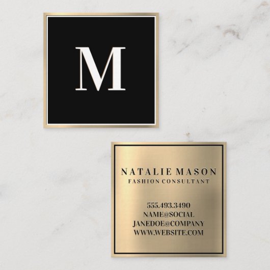 Gold Gradient Hintergrund | Monogramm Quadratische Visitenkarte (Vorne/Hinten)