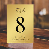 Gold Gradient & Monogram Elegante Schwarze Hochzei Tischnummer