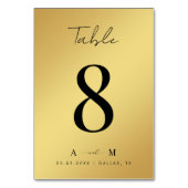 Gold Gradient & Monogram Elegante Schwarze Hochzei Tischnummer (Vorderseite)
