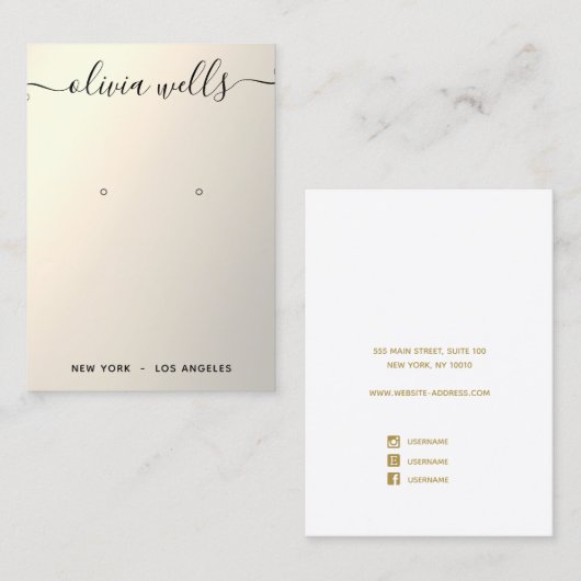 Gold Gradient Script Earring Display Business Card Visitenkarte (Vorne/Hinten)