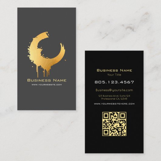 Gold Gradient Swirl Custom Editable with QR Code Visitenkarte (Vorne/Hinten)