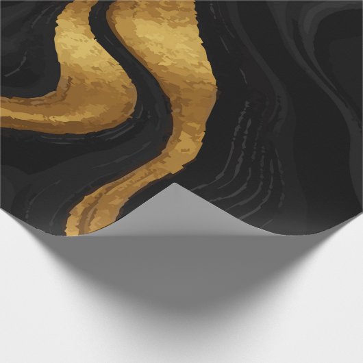 Gold Gradient Swirls on Black Pattern – Luxury Geschenkpapier (Ecke)
